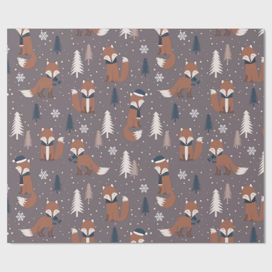 Cute Kerstmis Fox Pattern Cadeaupapier (Vlak)