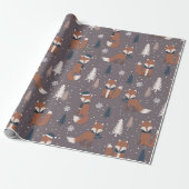 Cute Kerstmis Fox Pattern Cadeaupapier (Uitgerold)