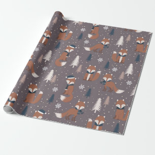 Cute Kerstmis Fox Pattern Cadeaupapier