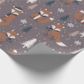 Cute Kerstmis Fox Pattern Cadeaupapier (Hoek)
