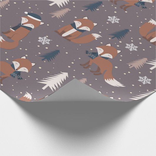 Cute Kerstmis Fox Pattern Cadeaupapier (Hoek)