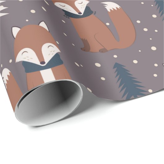 Cute Kerstmis Fox Pattern Cadeaupapier (Rol Hoek)