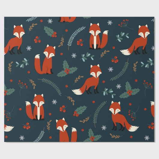 Cute Kerstmis Fox Pattern Cadeaupapier (Vlak)
