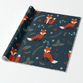 Cute Kerstmis Fox Pattern Cadeaupapier (Uitgerold)