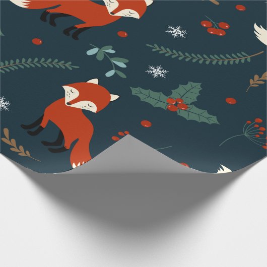 Cute Kerstmis Fox Pattern Cadeaupapier (Hoek)