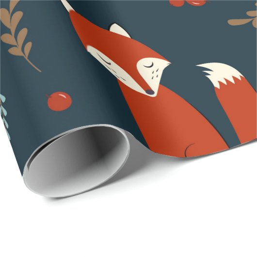 Cute Kerstmis Fox Pattern Cadeaupapier (Rol Hoek)