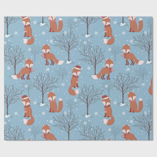 Cute Kerstmis Fox Pattern Cadeaupapier (Vlak)