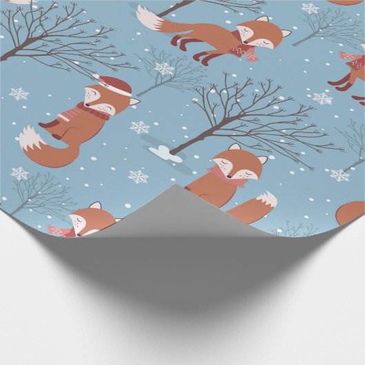 Cute Kerstmis Fox Pattern Cadeaupapier (Hoek)