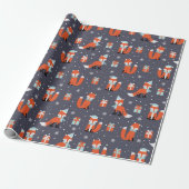 Cute Kerstmis Fox Pattern Cadeaupapier (Uitgerold)