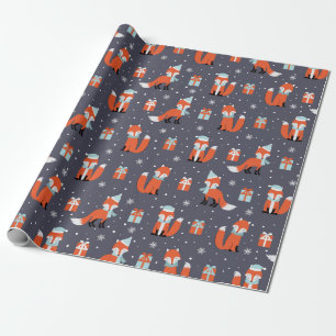 Cute Kerstmis Fox Pattern Cadeaupapier