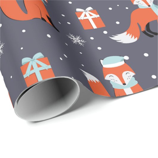 Cute Kerstmis Fox Pattern Cadeaupapier (Rol Hoek)