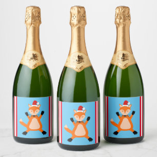 Cute Kerstmis Fox Sparkling Wijnetiket