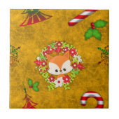 Cute Kerstmis Fox Tegeltje (Voorkant)