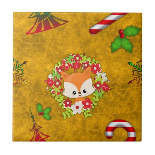 Cute Kerstmis Fox Tegeltje (Voorkant)