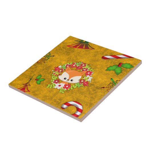 Cute Kerstmis Fox Tegeltje (Zijkant)