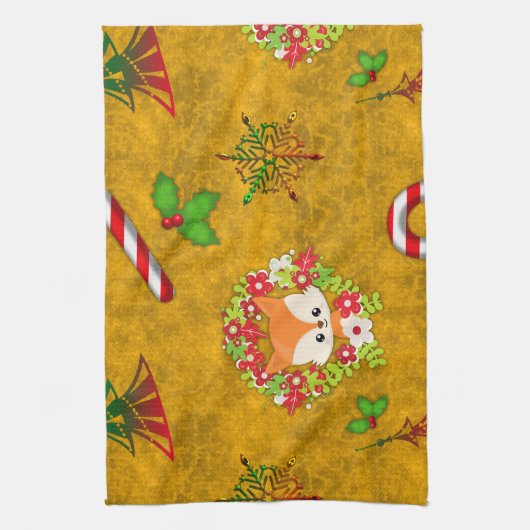 Cute Kerstmis Fox Theedoek (Verticaal)