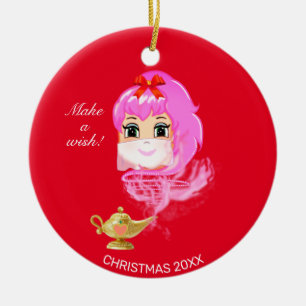 Cute Kerstmis Genie en Magic Lamp op Red Keramisch Ornament