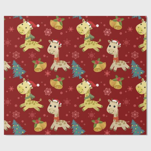 Cute Kerstmis Giraffe Pattern Cadeaupapier (Vlak)