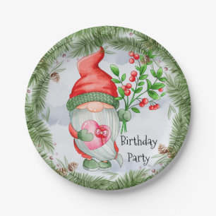 Cute Kerstmis Gnome Birthday Party Papieren Bordje