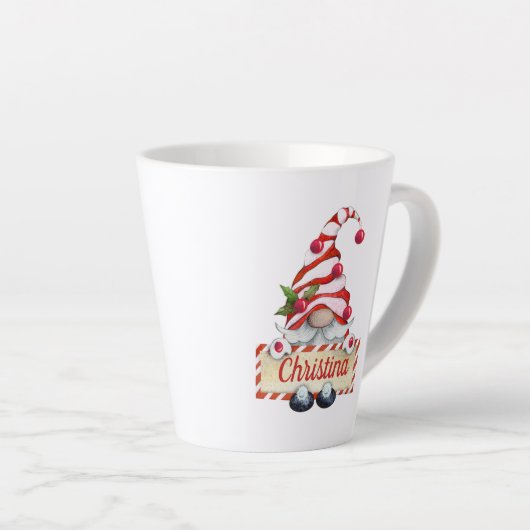 Cute Kerstmis Gnome Red Striped Pet Aangepaste naa Latte Mok (Rechterhoek)