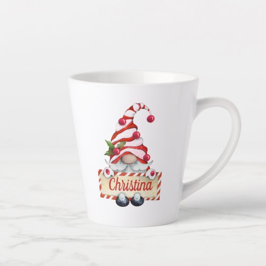 Cute Kerstmis Gnome Red Striped Pet Aangepaste naa Latte Mok (Rechts)