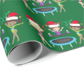 Cute Kerstmis Gymnastics Girls Green Gymnast Cadeaupapier (Rol Hoek)