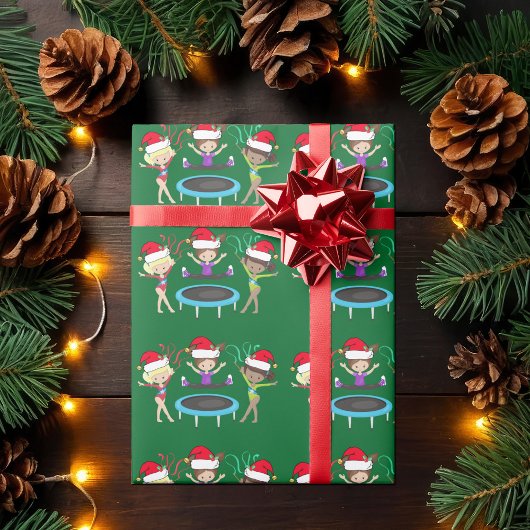 Cute Kerstmis Gymnastics Girls Green Gymnast Cadeaupapier
