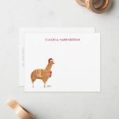 Cute Kerstmis Handgetekende Alpaca Vlakte Notitiek Notitiekaartje (Voorkant / Achterkant in situ)