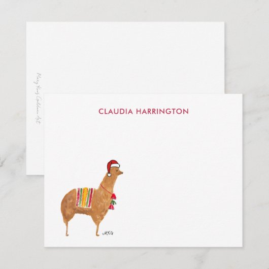 Cute Kerstmis Handgetekende Alpaca Vlakte Notitiek Notitiekaartje (Voorkant / Achterkant)