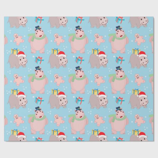 Cute Kerstmis Hippopotamus Pattern Cadeaupapier (Vlak)