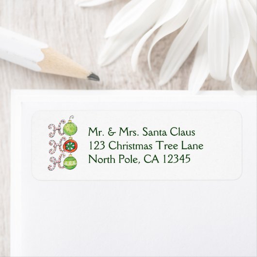 Cute Kerstmis Ho Ho Ho, Candy Canes Ornaments Etiket (Insitu)