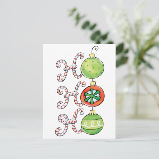 Cute Kerstmis Ho Ho Ho, Candy Canes Ornaments Feestdagenkaart (Staand voorkant)