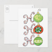 Cute Kerstmis Ho Ho Ho, Candy Canes Ornaments Feestdagenkaart (Voorkant / Achterkant)