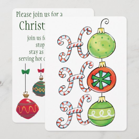 Cute Kerstmis Ho Ho Ho, Candy Canes Ornaments Kaart (Voorkant / Achterkant)
