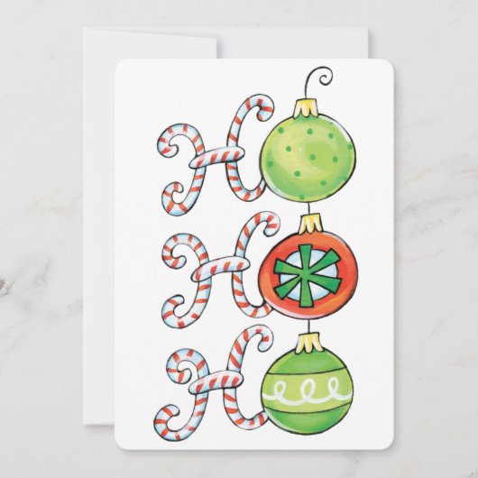 Cute Kerstmis Ho Ho Ho, Candy Canes Ornaments Kaart (Voorkant)