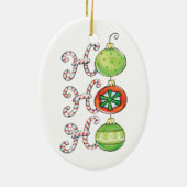 Cute Kerstmis Ho Ho Ho, Candy Canes Ornaments Keramisch Ornament (Achterkant)