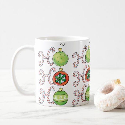 Cute Kerstmis Ho Ho Ho, Candy Canes Ornaments Koffiemok (Met donut)