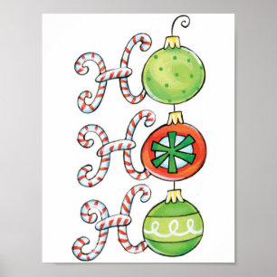 Cute Kerstmis Ho Ho Ho, Candy Canes Ornaments Poster