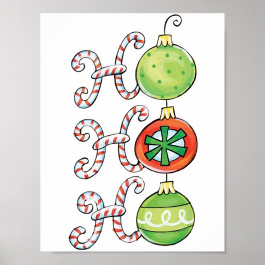 Cute Kerstmis Ho Ho Ho, Candy Canes Ornaments Poster (Voorkant)
