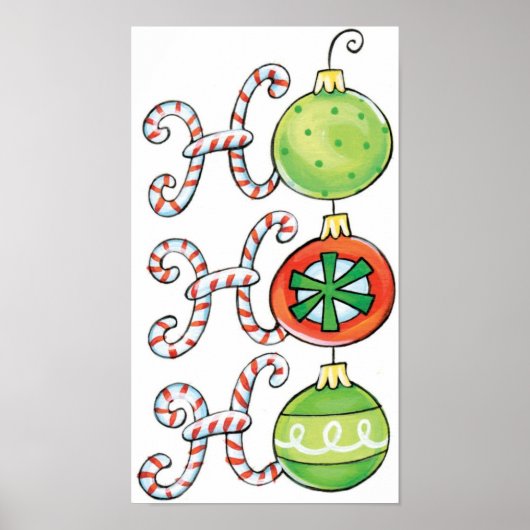 Cute Kerstmis Ho Ho Ho, Candy Canes Ornaments Poster (Voorkant)