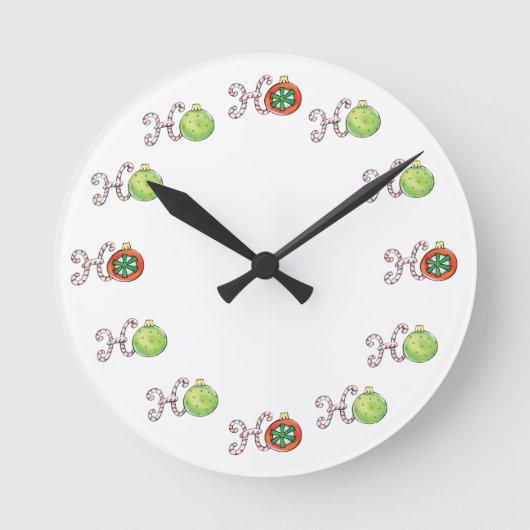 Cute Kerstmis Ho Ho Ho, Candy Canes Ornaments Ronde Klok (Voorkant)