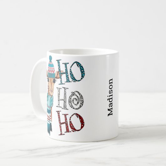 Cute Kerstmis Ho Ho Ho Giraffe Koffee Mok (Voorkant links)