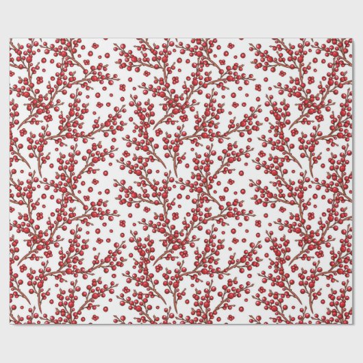 Cute Kerstmis Holly Branches Pattern Cadeaupapier (Vlak)