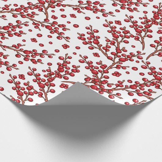 Cute Kerstmis Holly Branches Pattern Cadeaupapier (Hoek)