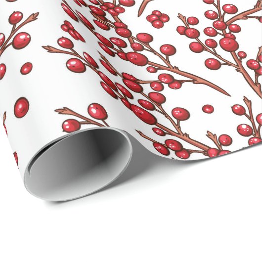 Cute Kerstmis Holly Branches Pattern Cadeaupapier (Rol Hoek)