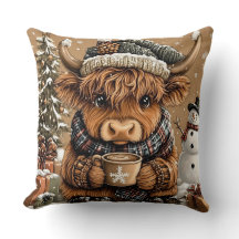 Cute Kerstmis Hoogland Koe Kussen