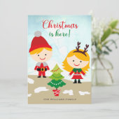 Cute Kerstmis is hier! Kinder vakantiekaart Feestdagenkaart (Staand voorkant)
