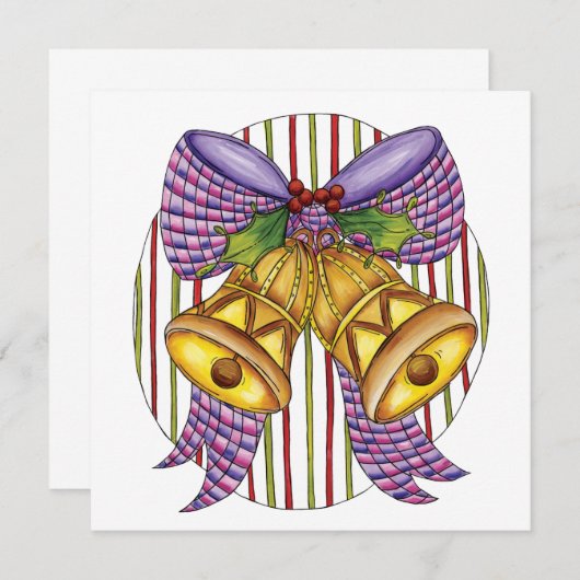 Cute Kerstmis Jingle Bells met lint en lint Kaart (Voorkant / Achterkant)