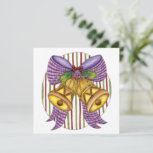 Cute Kerstmis Jingle Bells met lint en lint Kaart (Staand voorkant)