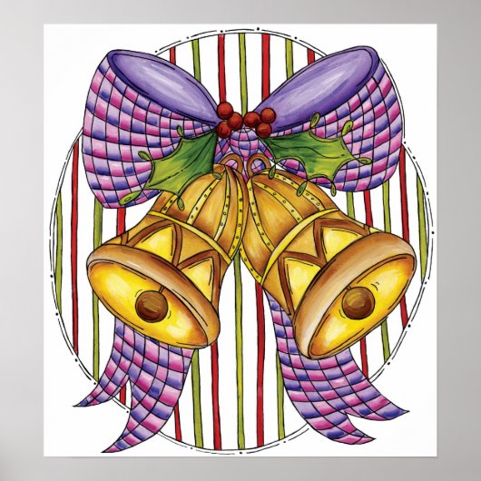 Cute Kerstmis Jingle Bells met lint en lint Poster (Voorkant)